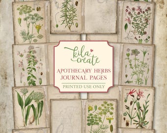 Apothecary Herbs Journal Pages, Vintage, Flowers, Gardening, Botanical, Herbology, Digital Download, Printable Journal Kit, KILA Create