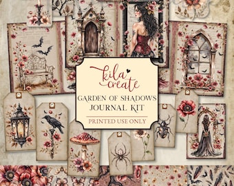 The Garden of Shadows Journal Kit, Gothic Junk Journal Kit, Flowers, Bats, Victorian, Digital Download, Printable Journal Kit, KILA Create