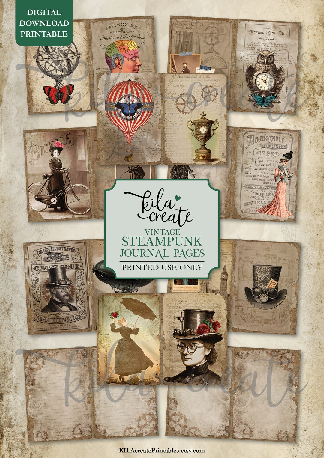 Vintage Steampunk Journal Pages, Victorian Junk Journal Kit, Clockwork ...