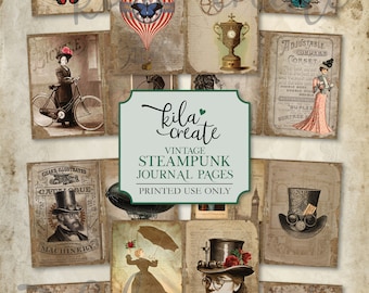Vintage Steampunk Journal Pages, Victorian Junk Journal Kit, Clockwork, Steampunk Digital Kit Download, Printable Journal Kit, KILA Create