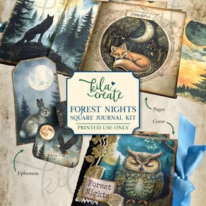 Forest Nights Square Journal Kit, Complete Journal Kit, Forest Animal Woodland Journal, Digital Download, Printable Journal Kit, KILA Create