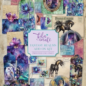 Fantasy Realms Add On Journal Kit, Enchanted Journal, Fairy Tale Junk Journal, Journal Digital Download, Printable Journal Kit, KILA Create