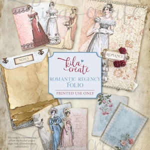 Romantic Regency Folio, Jane Austen Vintage Ephemera, Roses, Lace, Embroidery, Romance, Digital Download, Printable Journal Kit, KILA Create