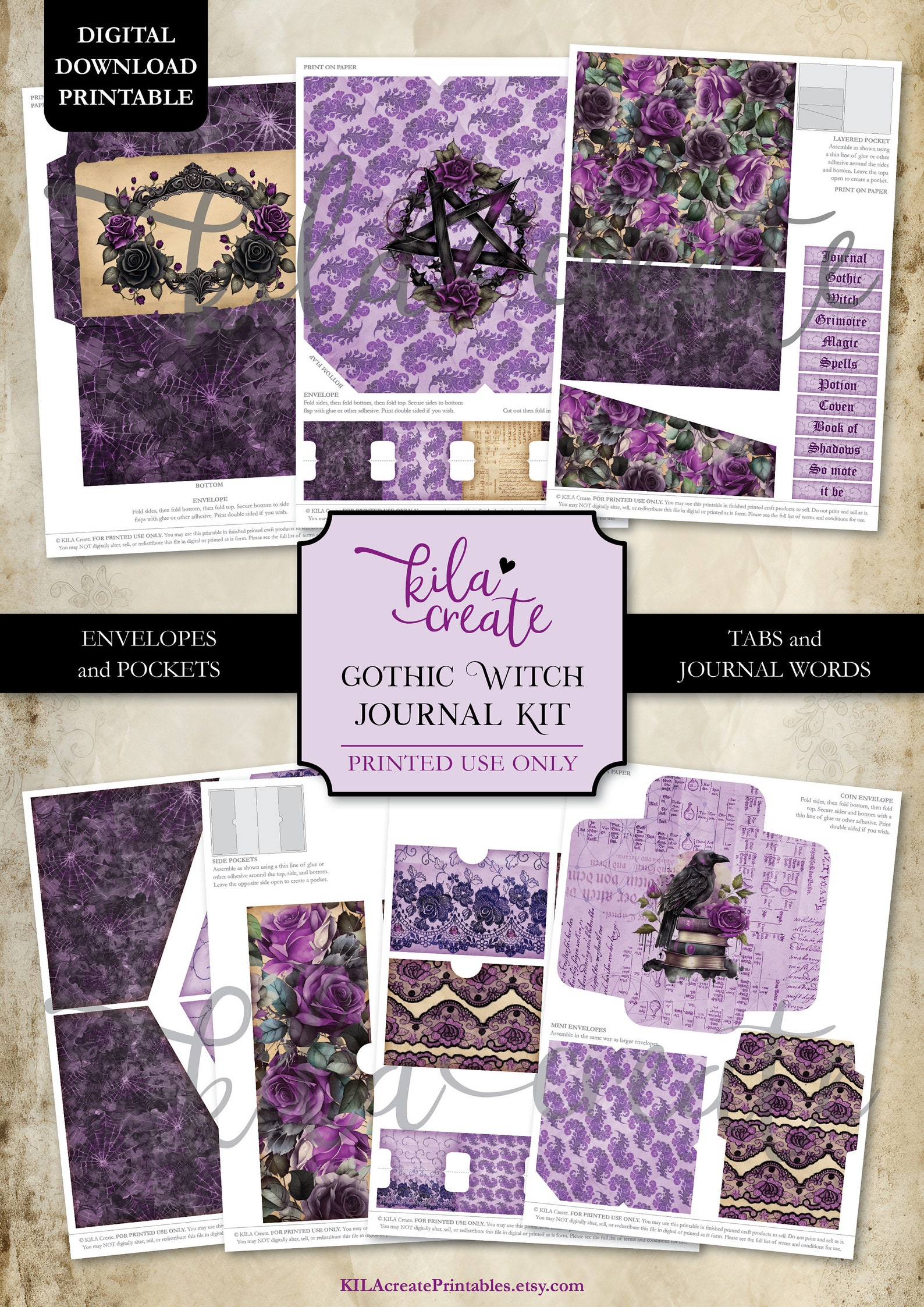 Gothic Witch Grimoire Journal Kit, Witch Junk Journal, Magical Journal ...