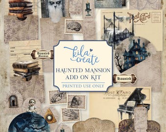 Haunted Mansion Add On Journal Kit, Gothic Journal Kit, Ghosts, Ravens, Dark Halloween, Digital Download, Printable Journal Kit, KILA Create