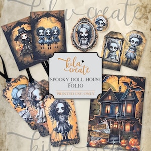 Spooky Doll House Folio, Spooky Dolls, Halloween Gothic Journal, Haunted Dolls, Digital Download, Printable Junk Journal Kit, KILA Create