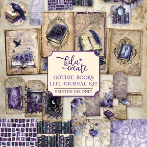 Gothic Books Lite Journal Kit, Gothic Library Journal, Gothic Book Lover Junk Journal, Digital Download, Printable Journal Kit, KILA Create