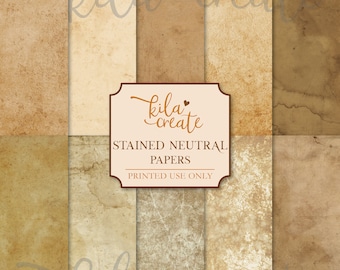 Stained Neutral Paper, Coffee Dyed Paper, Tea Dyed Paper, Sepia Journal Pages, Digital Paper Download, Printable Journal Kit, KILA Create