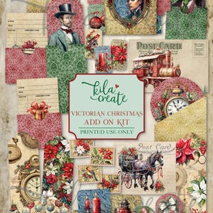 Victorian Christmas Add On Kit, Red, Green, Christmas Ephemera, Vintage, December, Digital Download, Printable Journal Kit, KILA Create