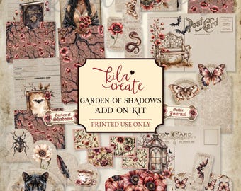 The Garden of Shadows Add On Kit, Gothic Junk Journal Kit, Flowers, Bats, Victorian, Digital Download, Printable Journal Kit, KILA Create