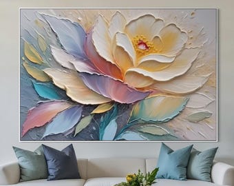 3D Textured Rose Canvas Painting, Abstract Floral Acrylic Wall Art