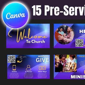 Custom Church Service & Pre-Service Slides in Canva  | Professional Presentation Templates for Worship | 15 Pre-service Slides