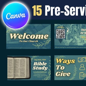 Custom Church Service & Pre-Service Slides in Canva | Professional Presentation Templates for Worship | 15 Pre-service Slides