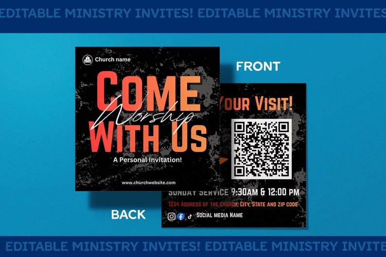 Grunge Church Invitation | Modern Sunday Service Invite (canva Template ...