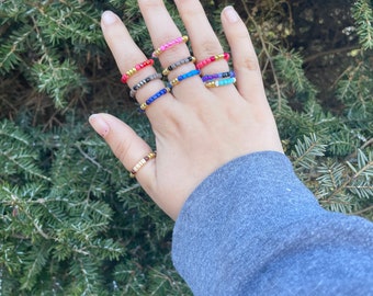 Tri Color Beaded Stretch Rings