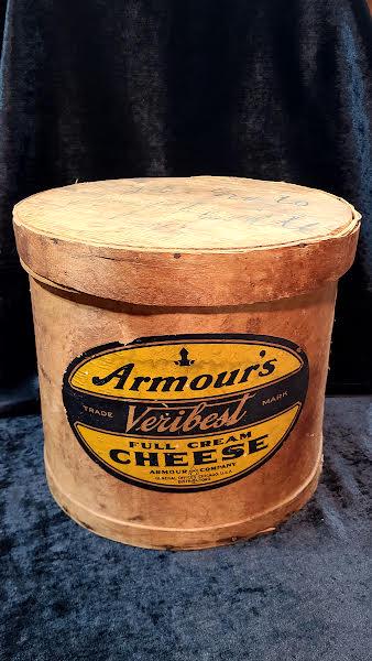 Vintage Armour's Veribest Full Cream Cheese Wooden Cylinder with Lid