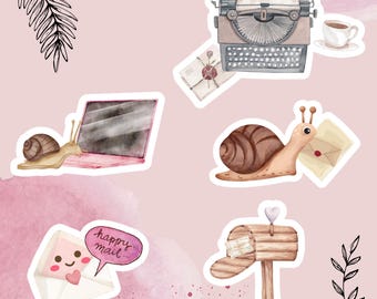 Happy Mail Stickers – Decorative Vinyl Stickers for Letters & Packages - Typewriter - Mailbox - Snail Mail - Laptop and Water Bottle Sticker