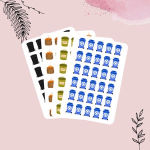 Naklejki na Dzień Śmieci | Naklejki na Planer Dnia Recyklingu i Śmieci | Przypomnienia o workach na śmieci, kompost i liście | Ekologiczne naklejki na planer