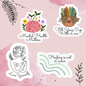 Stickers santé mentale découpés en vinyle pour bouteilles d'eau, ordinateurs portables, agendas et plus encore !