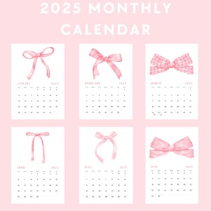 2025 Pink Bow Monthly Calendar l Coquette Room Decor l Bow Room Decor l 2025 Calendar l Printable Monthly Calendar l Monthly Calendar