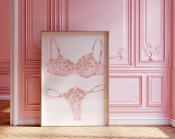 Pink Lingerie Art Print l Coquette Room Decor l Bow Room Decor l Balletcore Wall Art l Coquette Wall Art l Pink Wall Art