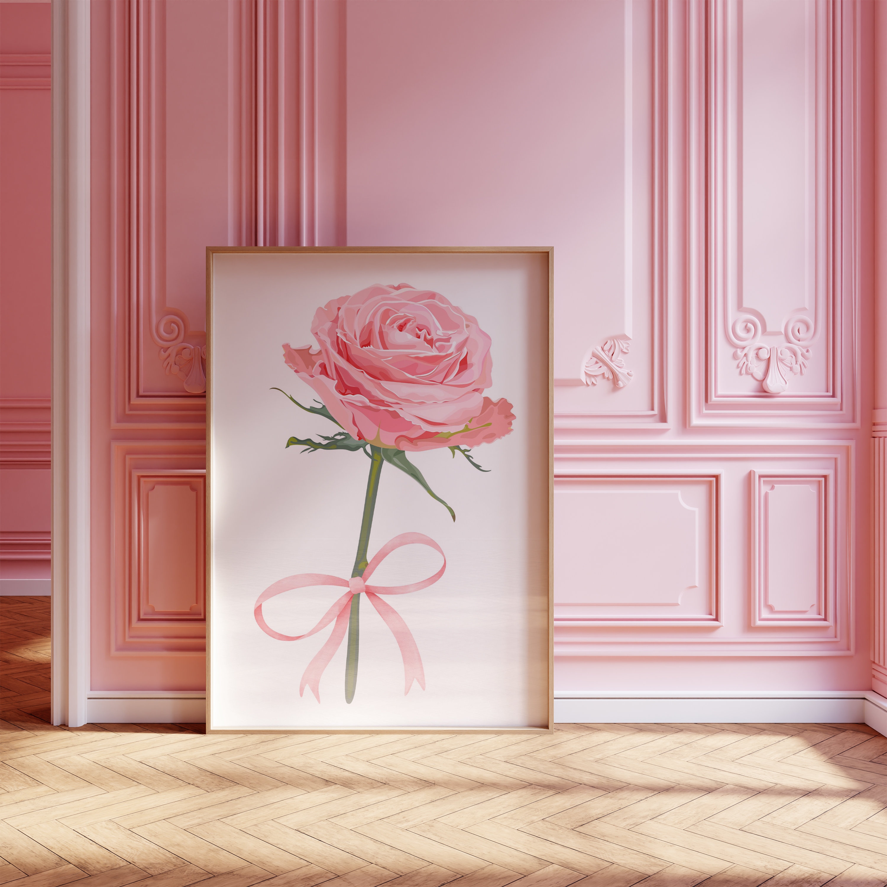 Pink Rose Bow Art Print L Coquette Room Decor L Bow Room Decor L ...