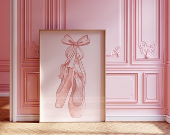 Ballet Slippers Art Print l Coquette Room Decor l Bow Room Decor l Balletcore Wall Art l Coquette Wall Art l Pink Wall Art