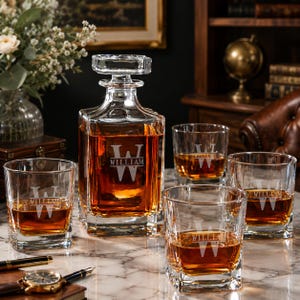Engraved Bourbon Decanter Set with Glasses, Glass and Decanter, Retirement Gift, Graduation Gift, Groomsmen Gift for Him