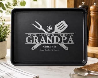 Teglia da forno personalizzata per nonno o papà, teglia da forno personalizzata con incisione, vassoio per barbecue Grillmaster Pitmaster, regalo per la festa del papà o per il compleanno.
