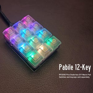 Pabile P12 12-Key 4x3 Grid Programmable RP2040 Mechanical Macro Pad Keyboard PCB Assembly DIY or Ready to Use Kit QMK Vial