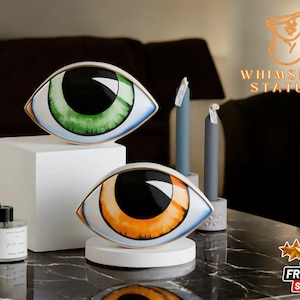 Ceramics Single Eye Sculpture | 3D Home Decorative Statue | Trendy Desktop Ornaments | Unique Decor Gift Idea | Cool Room Figurine