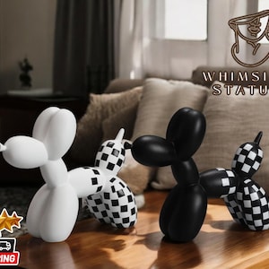 Ceramic Balloon Dog Sculpture | Modern Graffiti Dog Figurine | Nordic Black & White Dog Statue | Unique Home Decor Accent