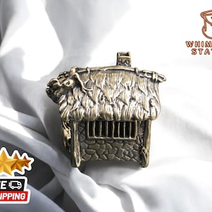 Brass Cottage Incense Holder | Retro-Style House Figurine | Classical Home Decor | Mini Thatched Cottage | Desk Piece Ornament