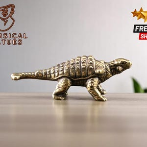 Mini Brass Dinosaur Statue | Ankylosaurus Desk Ornament | Bronze Animal Figurine | Vintage Style Home Decor | Collectible Gift Idea