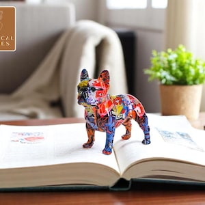 Bunte Bulldogge Resin Statue | Tier Wohndekoration | Graffiti Hund Figur | Kunst Schreibtisch Ornament | Haustier-Liebhaber-Geschenk-Idee