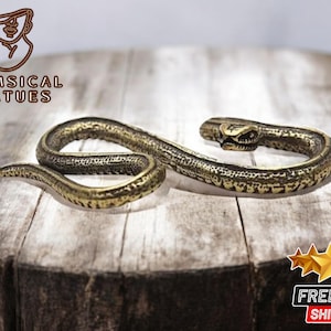 Antique Brass Snake Figurine | Miniature Copper Animal Statue | Vintage Style Desk Decoration | Cozy Charm Reptile Sculpture