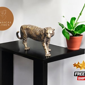 Miniatur Tiger Figur | Reines Kupfer Tier Ornament | Vintage-Stil Messing Tee Haustier | Desktop Home Dekoration Zubehör