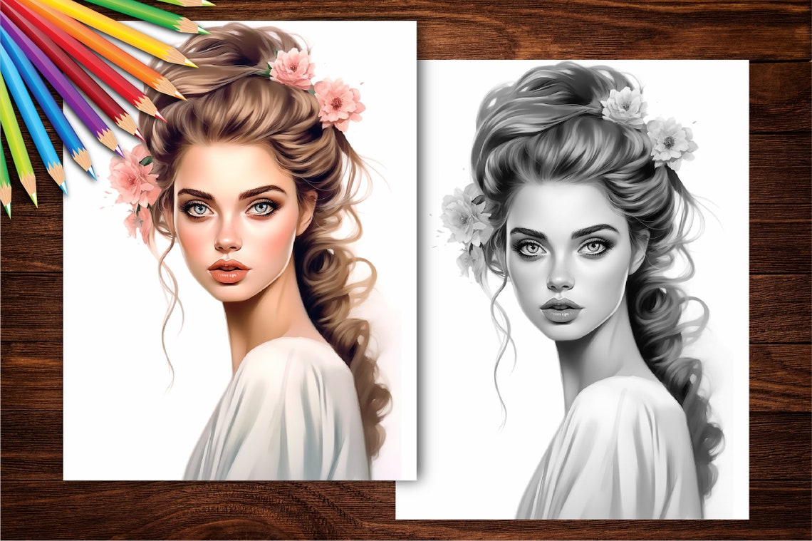 50 Pretty Lady Beautiful Women Coloring Pages With Book Cover Image ...