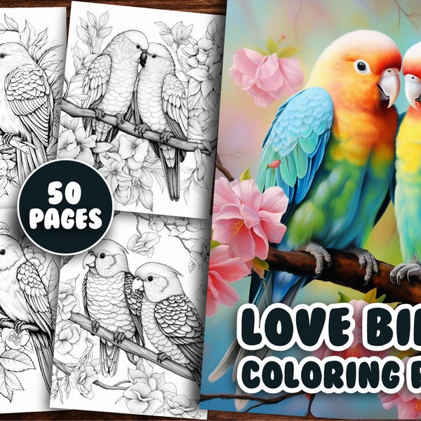 50 pages à colorier d'amoureux avec image de couverture | Coloriages en niveaux de gris | Téléchargement immédiat, PDF imprimable, Art animalier mignon, Niveaux de gris