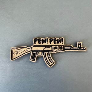 Pew Pew Ak47 Patch, Hook and Loop - Tan