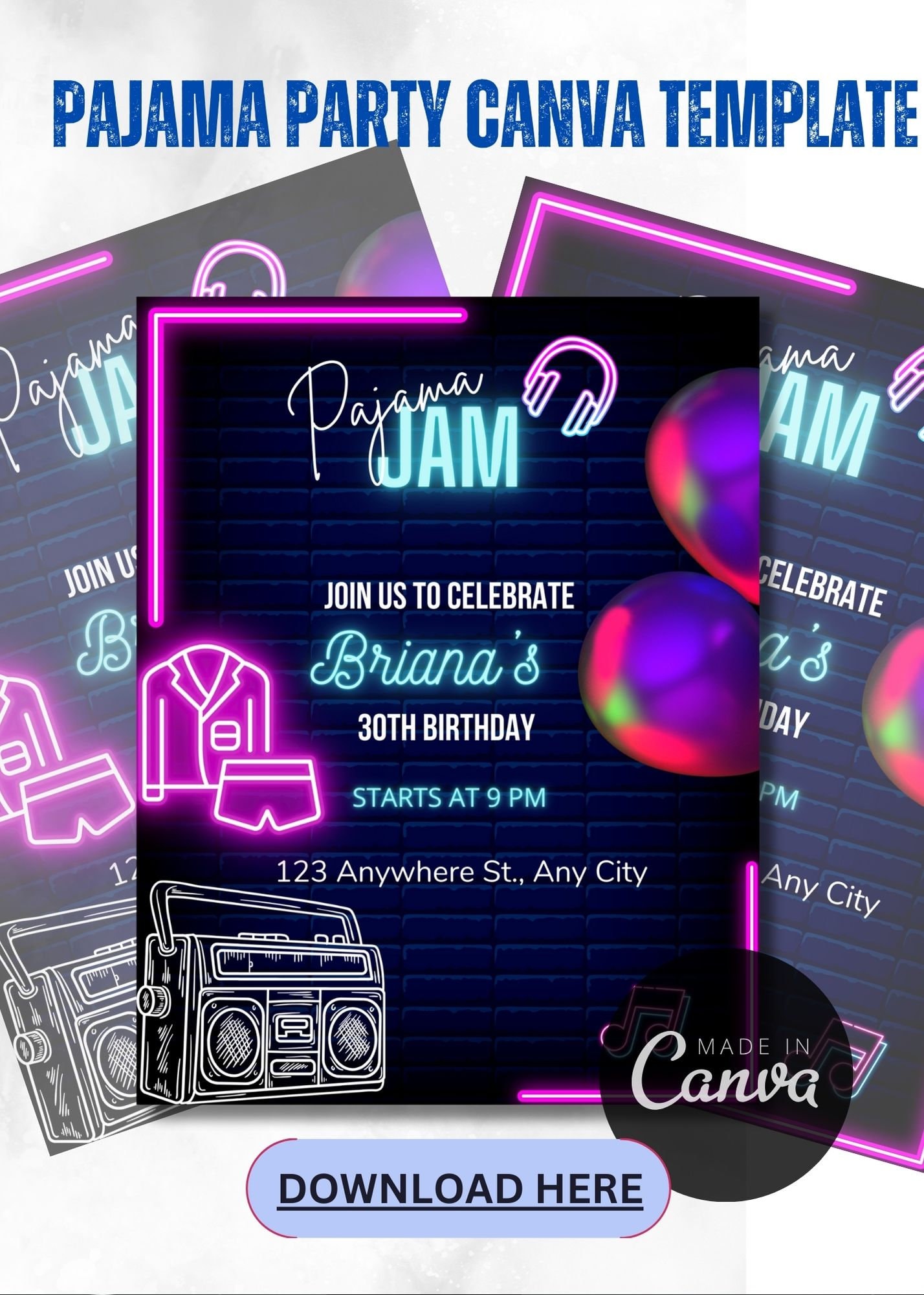 Pajama Jam Birthday Invitation - Etsy