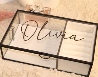 Caja de joyería personalizada, caja de dama de honor, caja de joyería de vidrio, caja de joyería personalizada, regalo para ella, caja de anillo de boda, caja portadora de anillo, organizador de joyas