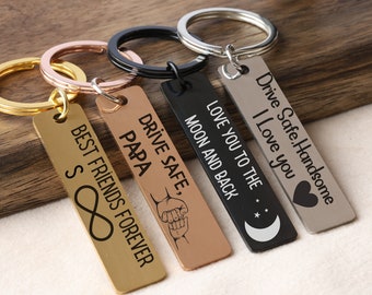 Custom key chain, Personalized key chain, engraved keychain, stainless steel rectangle keychain, Custom Bar Keychain, Safe driving keychain