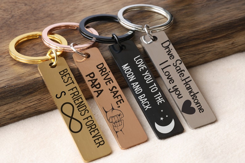 Custom key chain, Personalized key chain, engraved keychain, stainless steel rectangle keychain, Custom Bar Keychain, Safe driving keychain afbeelding 1