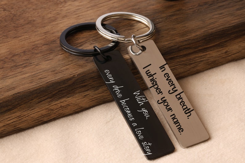 Custom key chain, Personalized key chain, engraved keychain, stainless steel rectangle keychain, Custom Bar Keychain, Safe driving keychain afbeelding 3