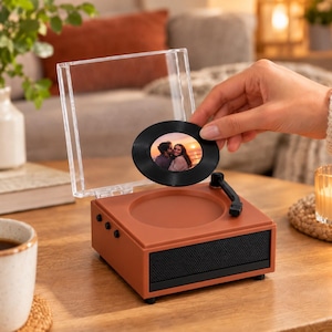 Mini tocadiscos de vinilo con fotos para discos, reproduce tus canciones, regalo musical personalizado para parejas.