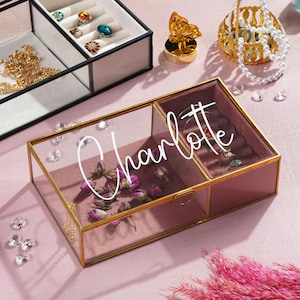 Personalisierte Schmuckschatulle aus Glas für Brautjungfern, Eheringe und Geschenke – Organizer mit individueller Gravur, Schmuckschatulle mit Namen, Muttertagsgeschenk,