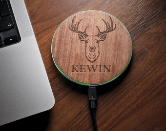 Custom wireless wooden charger, 15W Qi fast portable charger,Custom name or logo phone pad,Coworker gift,First fathers day gift,Gift for man