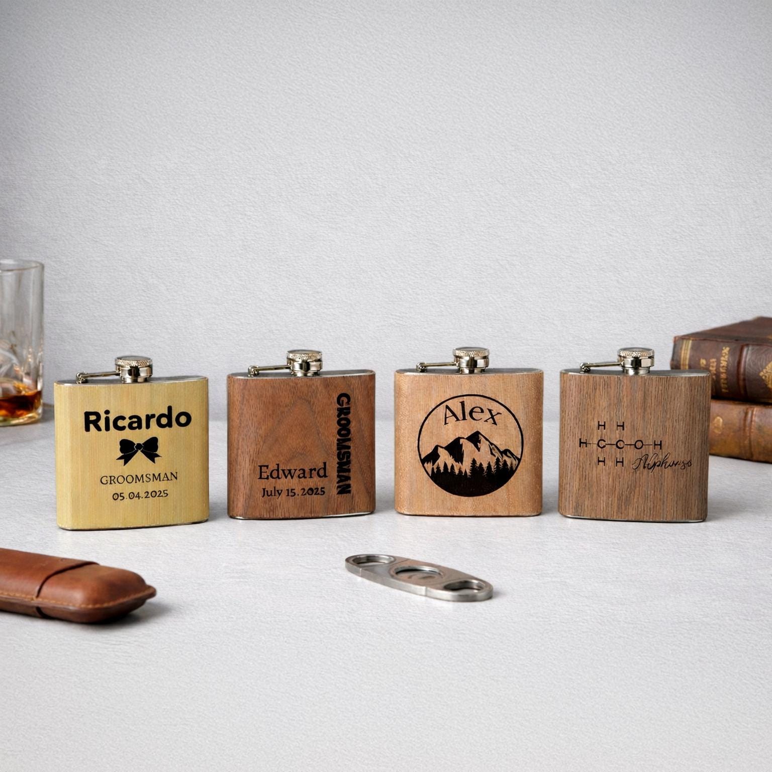 Fiaschetta In Legno Con Teschio, Incisione Personalizzabile: Idea Regalo Unica E Originale Per Lui, Capacità 177ml