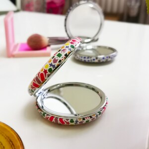Pocket mirror, compact mirror l yellow mix oriental handbag mirror, Hanging gift l Wedding gift l Makeup mirror gift image 3